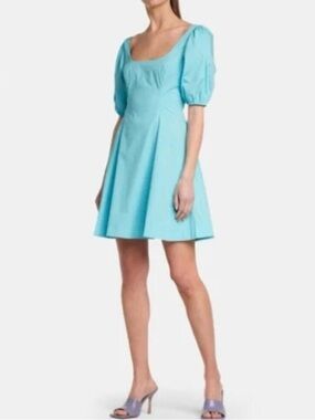 NWT STAUD Laelia Puff Sleeve Mini Dress Turquoise Size 10